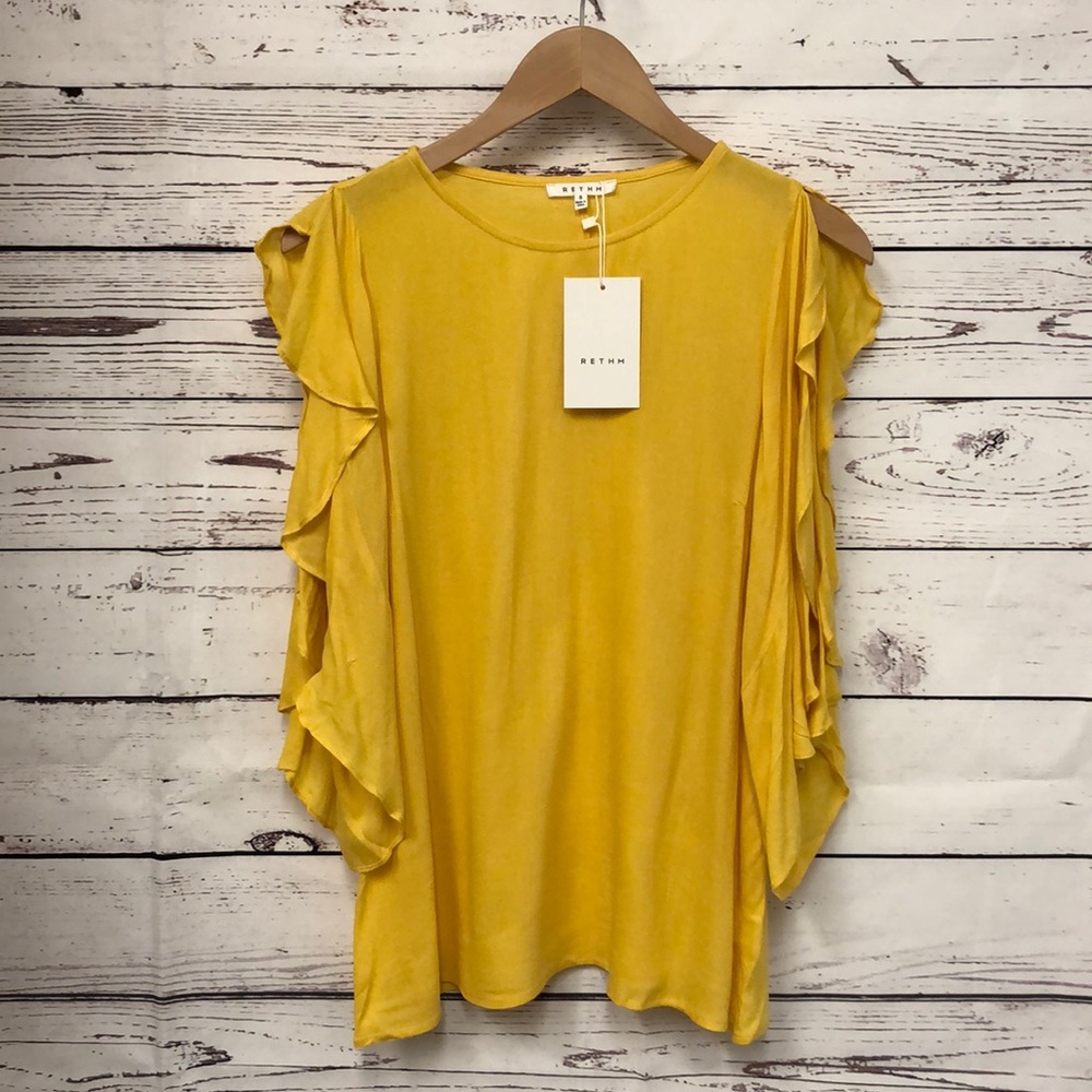 RETHM mustard yellow cold shoulder blouse‎
